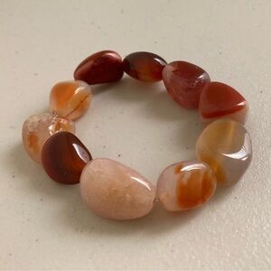 🎉VINTAGE SEMI PRECIOUS GORGEOUS CARNELIAN LARGE SMOOTH ROCK BRACELET